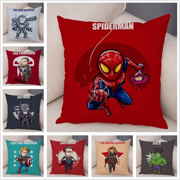 

Cute Cartoon Superhero Cushion Cover Spiderman Superman Super Soft Short Plush Pillowcase Batman Pillow Case for Sofa Car Home
