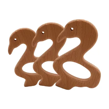

1Pc DIY Beech Cartoon Animals Swan Shape Handmade Baby Wooden Teether Food Grade Pacifier Chain 3C Certification Wooden Baby Toy
