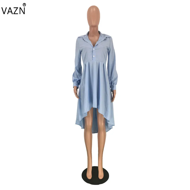 VAZN SM9038, новинка, для молодых леди, синее, для молодых, сексуальное, офисное, модное, одноцветное, Круглый ворот, короткий рукав, женское, прямое, шифоновое, миди платье