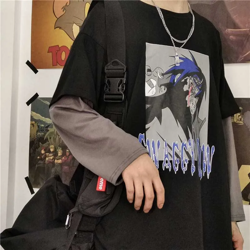 NiceMix Harajuku футболка женская поддельная 2 шт. принт японский Fujiang Horror Comics рубашка с длинными рукавами женская Vetement Femme