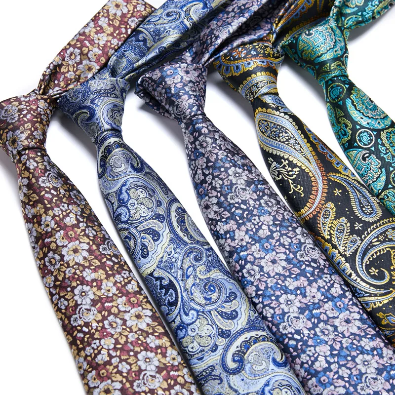 Male Tie Silk Dark Blue Striped Paisley Floral Bussiness neck tie