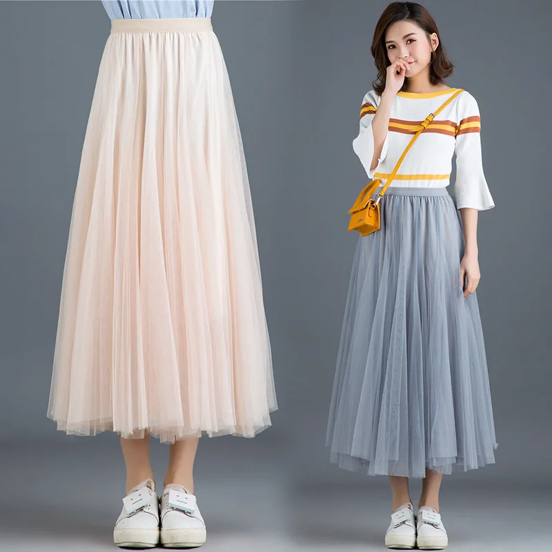 

Gauze Skirt Spring And Autumn Women's 2019 New Style Mid-length Mesh Dress INS Super Fire A- line Skirt Pleated Skirt