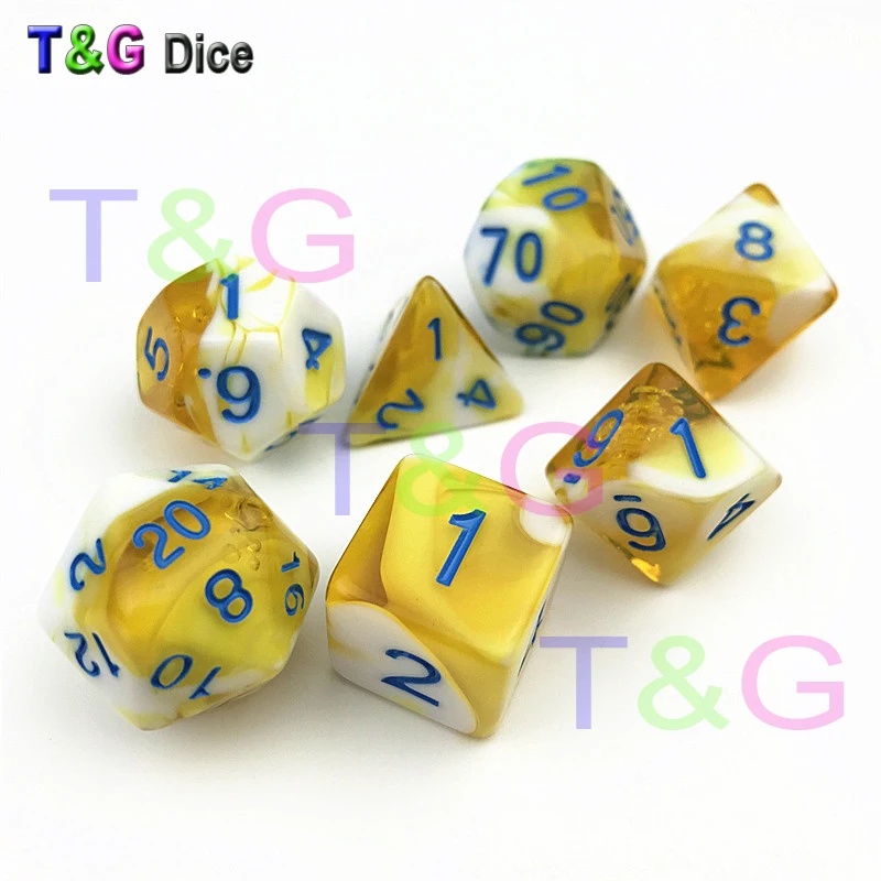 Transparent Yellow & White Color Dice D4 D20 For dnd RPG Playing Game toy|colored dice|dice colorwhite dice |