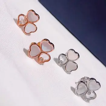 

925 Sterling Silver Happy Hearts Wings Stud Earrings Shell Pearl Moving Zircon Beads Heart Earrings for women party jewelry