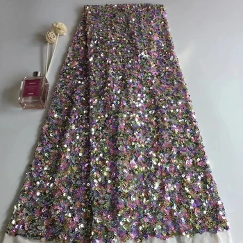 

French Net Lace Fabric 2019 Latest African Fabric Beautiful Sequins Embroidery Mesh Tulle Lace Fabric For wedding T31031