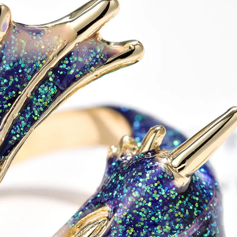 Original Design Starry Sky Small Blue Dragon Opening Ring Colorful Fresh And Unique Craftsmanship Charm Women's Silver Jewelry