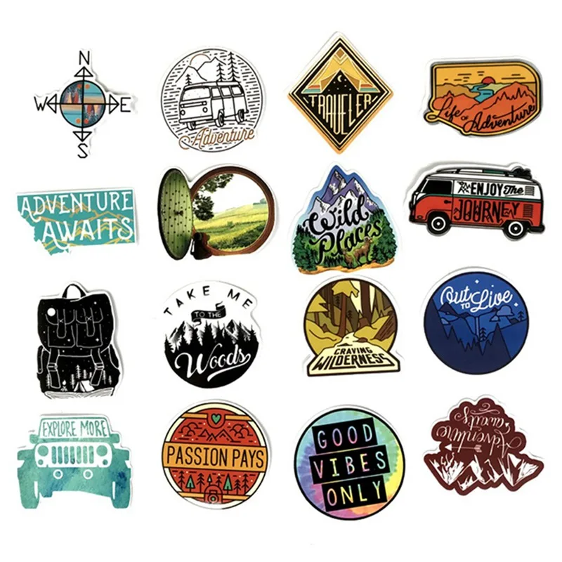 65PCS Camping Landscape Stickers Outdoor Adventure Climbing Travel Waterproof Sticker to DIY Suitcase Laptop Bicycle Helmet Car