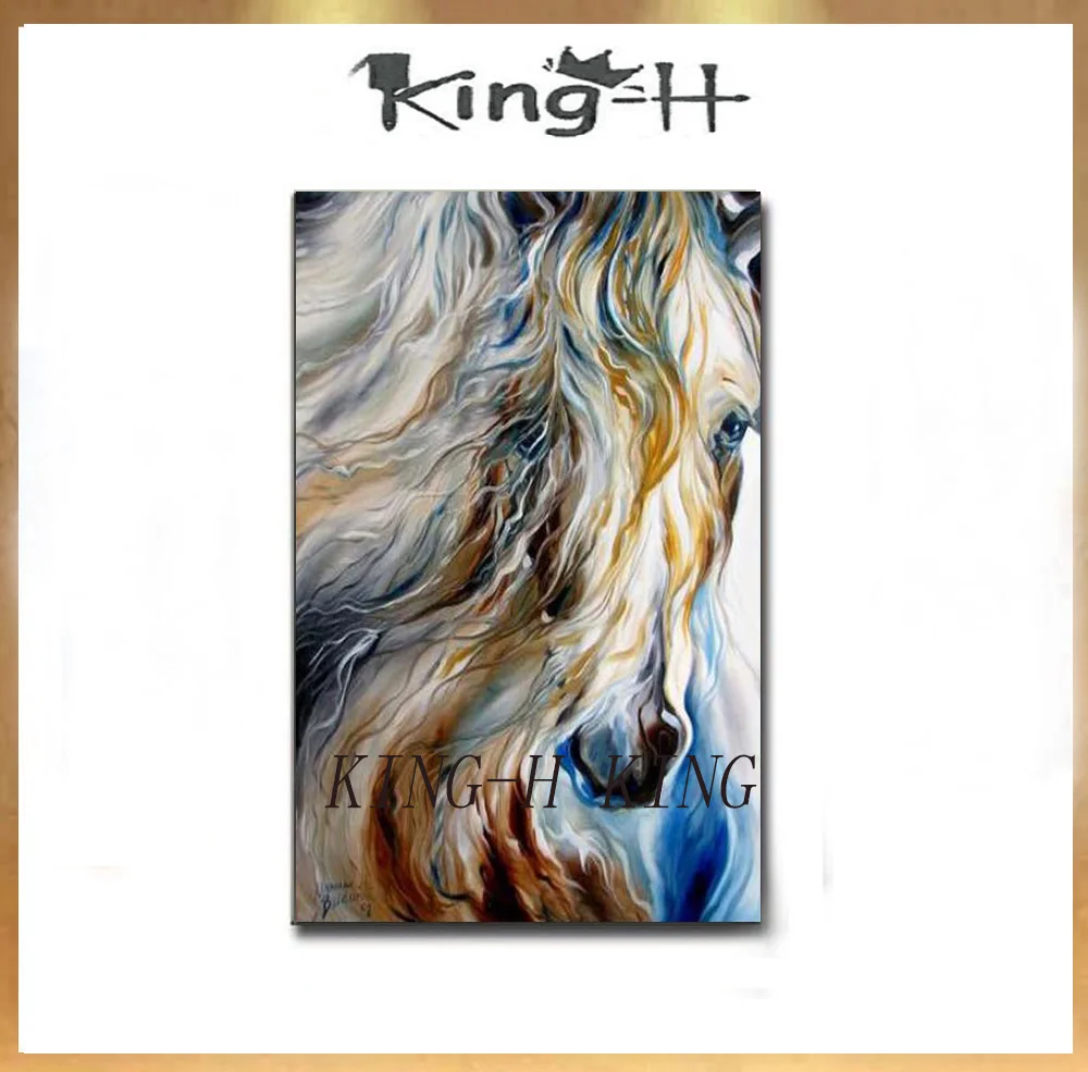 

Modern popular horse painting hand-painted realism oil painting pigment on the canvas handmade animal white horse painting on th