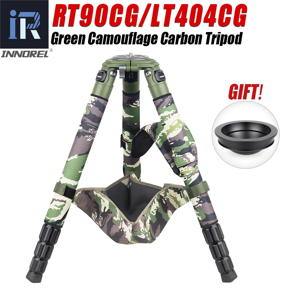 INNOREL RT90CG 위장 탄소 섬유 삼각대, 전문가용 조류 관찰 헤비 듀티 카메라 스탠드, DSLR 카메라용 40kg..