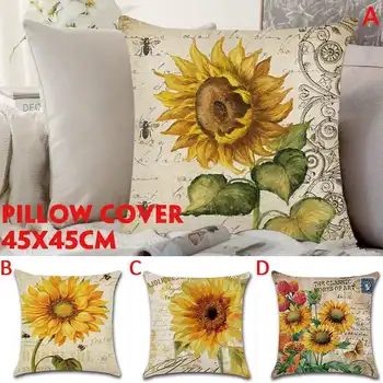 

Sun Flower Pillow Case Cotton Linen Decorative Pillowcases Red Flower Throw Pillow Cover 45x45cm Square Pillow Cover