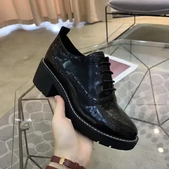 

2020 new arrival spring and autumn round toe women shoes lace up genuine leather Perforated leather shoes