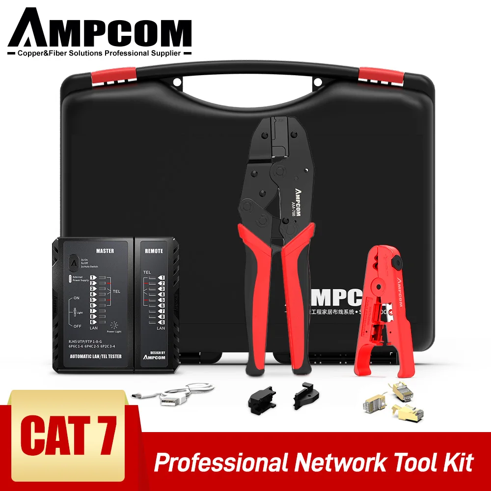 Набор инструментов AMPCOM профессиональный инструмент RJ45 (щипцы Cat7 10 разъемов