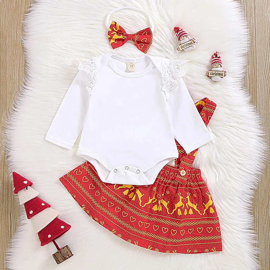 Платье рождественское платье детское платье для маленьких девочек однотонный комбинезон принцессы для маленьких девочек, боди+ костюм с подтяжками с оленем