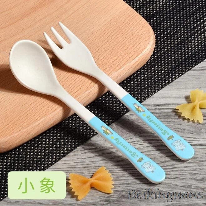 Elephant Детская Ложка для кормления с рисунком животных из мультфильмов и крашения, вилка, тренировочная посуда, Детская безопасная посуда для кормления, школьные принадлежности - Цвет: Elephant