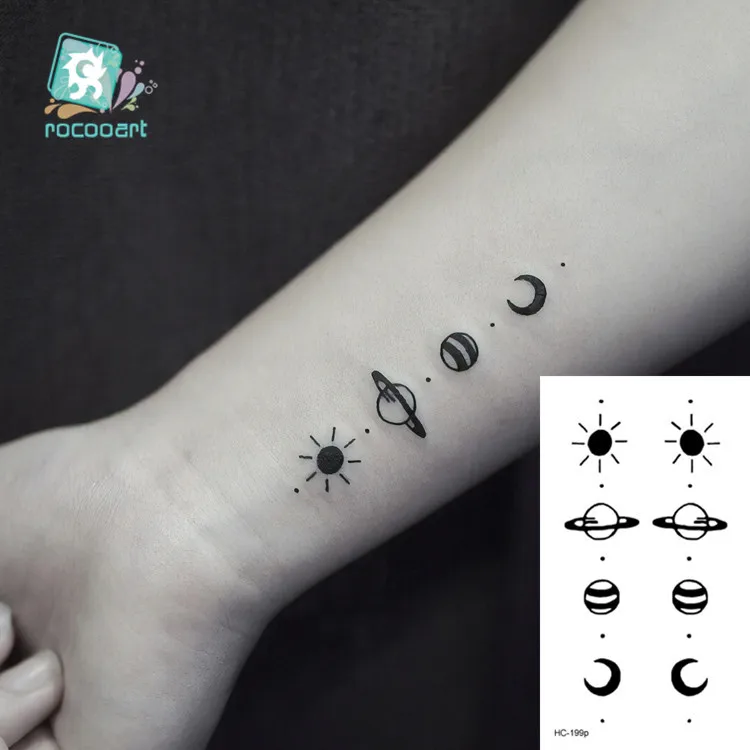 Water Transfer Tattoo Minimalist Small Sun Moon Tattoo Body Art Waterproof Temporary Fake Tattoo For Man Woman Kid 10.5*6cm