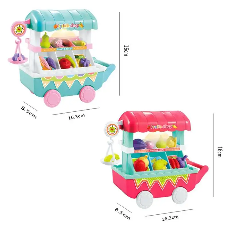 19pcs/set Kids Plastic Fruit Candy Vegetables Food Cart Toys for Children Pretend Play Cart Toys Set Kid Christmas Birthday Gift