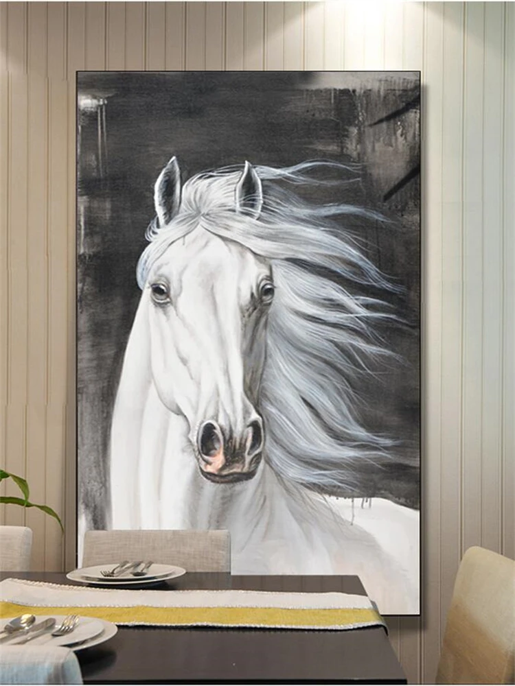 

Настенная 3d картина на заказ с изображением белой лошади, чистая ручная роспись маслом, искусство, крыльцо, фон для телевизора, Настенная картина для украшения гостиной, спальни