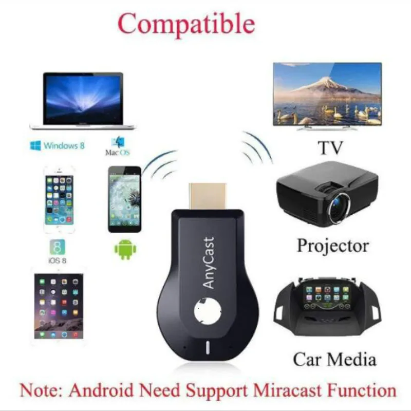 Anycast m4plus зеркальное отображение несколько ТВ-палок адаптер мини Android литой HDMI WiFi ключ 1080P новейший