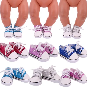 Блестящие туфли с блестками размером 7 см подходят для американских кукол-новорожденных 18 дюймов и 43 см, детская игрушка, подарок на день рождения