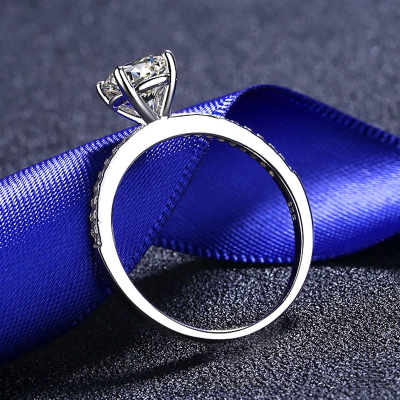anel de casamento de prata esterlina brilhante anel de proposta de diamante jóias finas moissanite banda de casamento clássico pinos