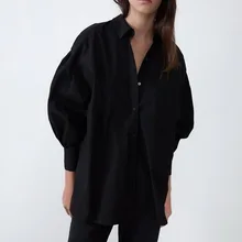 Za Женская модная объемная Поплиновая рубашка с большим воротником с длинными пышными рукавами с манжетами