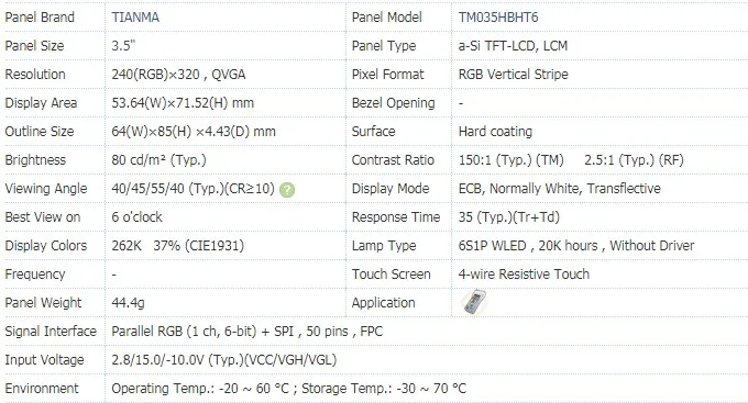 3.5 ġ LCD  ġ ũ TM035HBHT6
