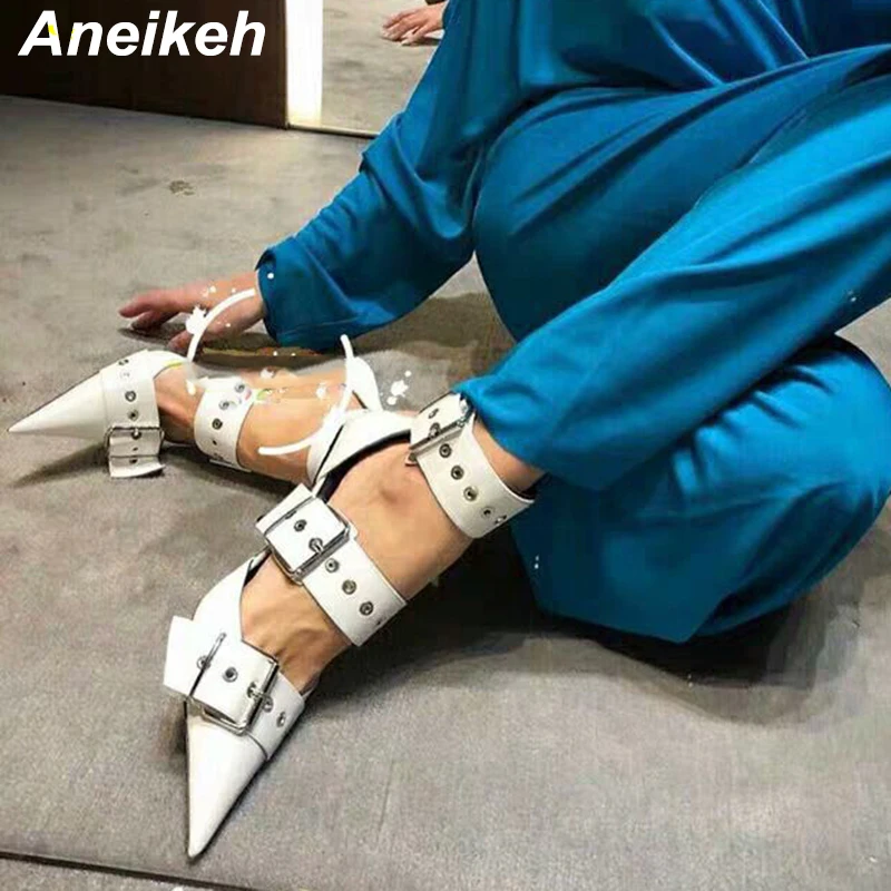 Женские туфли лодочки с металлической пряжкой Aneikeh вечерние мотоциклетные