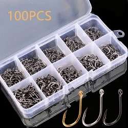 100pc Hooks Set Carbon Steel Single Circle Fishhook Fly Fishing Jip  Barbed Carp Hooks Sea Tackle Accessories