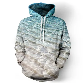 

CNUUIKOOEK Sweatshirts Men's 3D Transparent Lake Printed Hooded Pocket Pullover Hooded Men's Hoodies