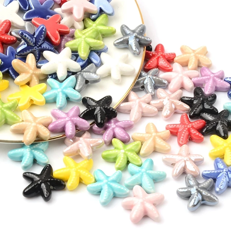 

10pcs Mix Color Starfish Ceramic Beads 17mm DIY Loose Spacer Porcelain Bead For Jewelry Making Bracelet Necklace Earring