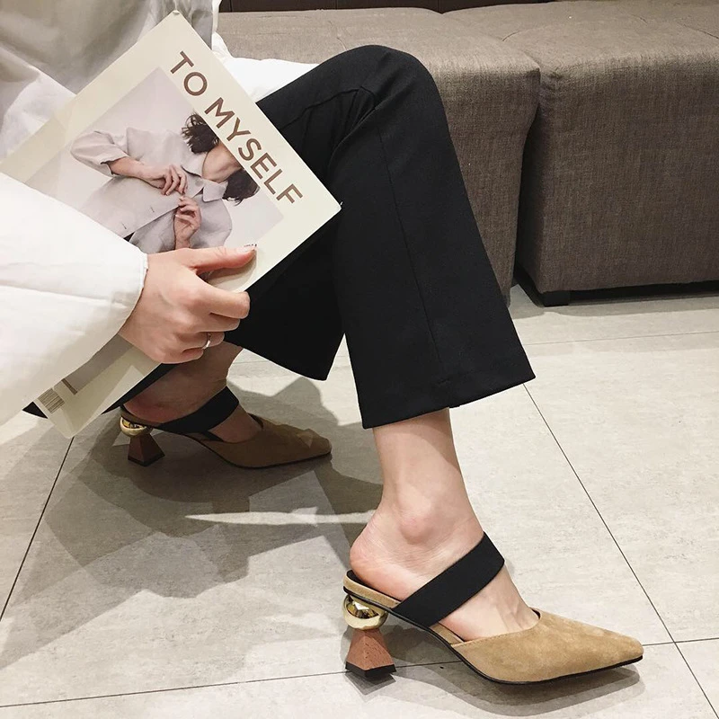 Sandalias de punta estrecha zapatos informales de tacón Strang, de oficina, regalo para el de la madre|Zapatillas| - AliExpress