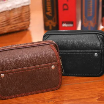 

Men's Fashion Leather Solid Handle Bags Zipper Handbag Purse