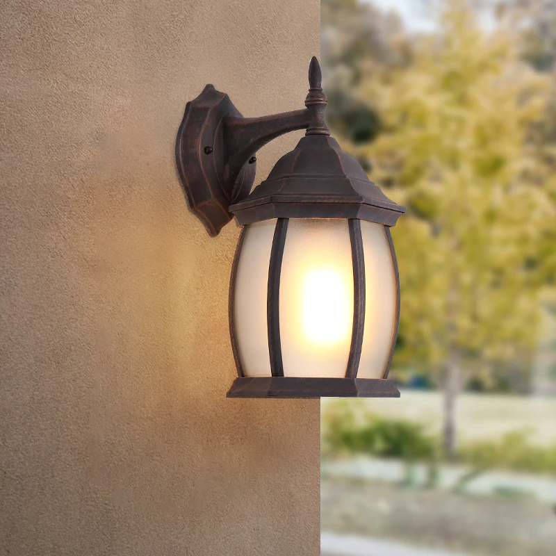 

Vintage Outdoor Wall Lantern Waterproof Glass Shade Wall Sconce For House Villa Balcony Light Lighting Retro Aluminium Lamp