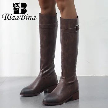 

RIZABINA Size 34-48 2020 Winter Warm Fashion Knight Boots Pointed Toe Zipper Knee High Boots Keep Warm Shoes Woman Footwear