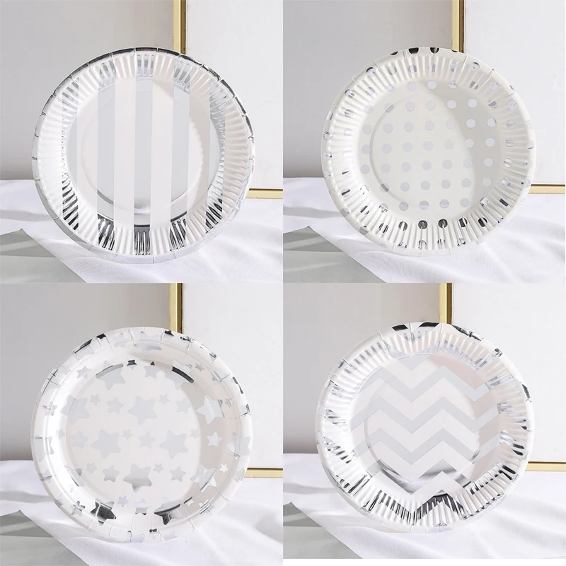Vajilla desechable de fiesta de plata, decoración de mesa de fiesta, plato y vaso de papel, paja, fiesta de cumpleaños de boda suministros