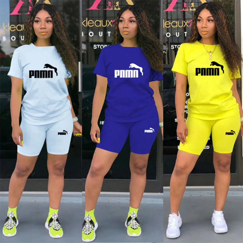 Chándal para mujer, ropa deportiva para mujer, Camiseta de cuello redondo y pantalones cortos ajustados, traje de chándal, conjunto deportivo informal