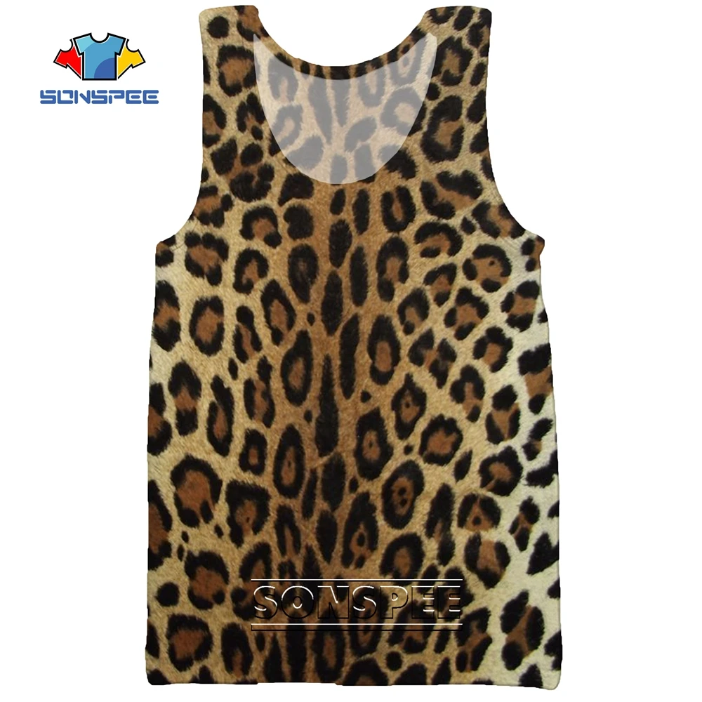 SONSPEE Leopard Animal Hunting 3D Print Men's Tank Tops Casual Fitness Bodybuilding Gym Muscle Funny Men Sleeveless Vest Shirt