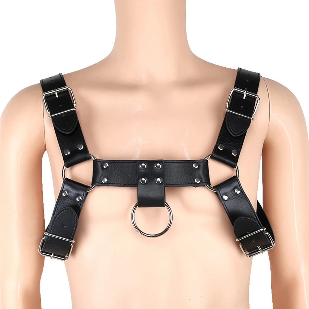 Men Leather Shoulder Chest Harness Adjustable O Rings Buckle Straps