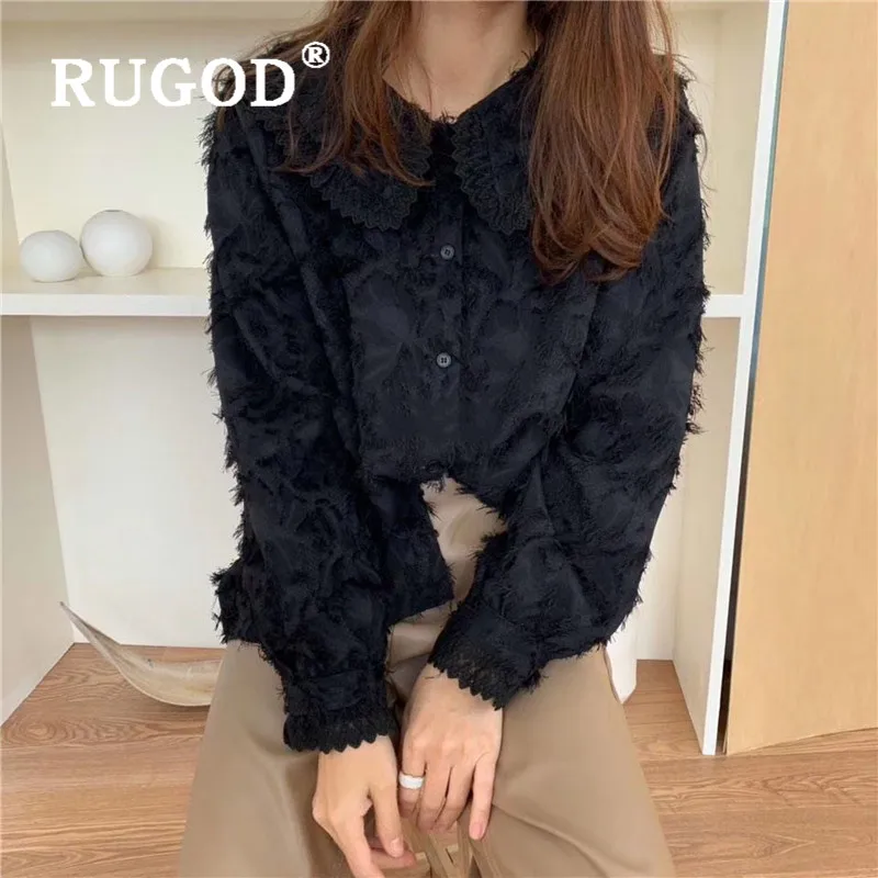 RUGOD Весенняя блузка женские блузки с длинным рукавом кукольный воротник элегантный топ корейская модная одежда женские рубашки флисовая рубашка