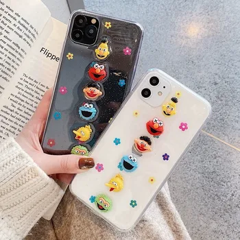 

3Dcute transparent cartoon Sesame Street for iPhone X Case XR XS MAX 7 8 6Plus cute transparent soft silicone flash sleeve