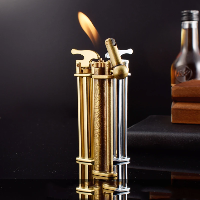 

2020 JIFENG Three Trident Pure Brass Grinding Wheel Flame Gas Lighter Butane Cigarette Lighter Unusual Vintage Gadgets For Men