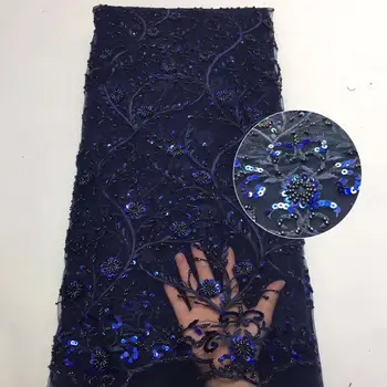 

2020 Latest French Nigerian Laces Fabrics High Quality handmade beaded Tulle African Laces Fabric for Wedding dress YYZ8993