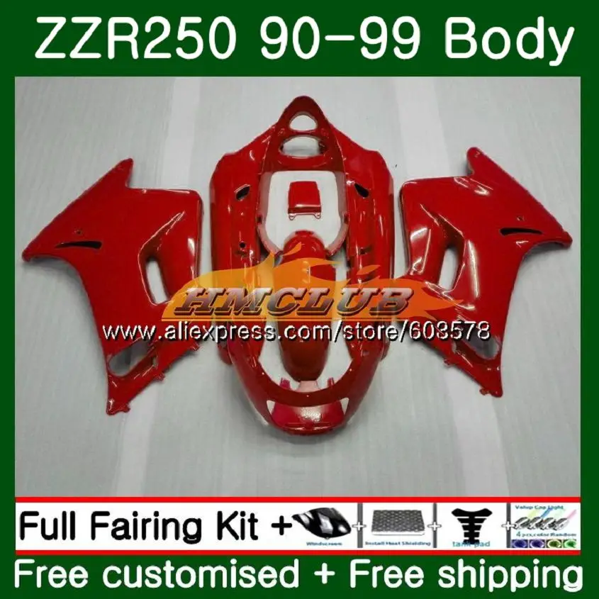 Корпус для KAWASAKI ZZR-250 90 91 92 93 94 99 1990 103CL. 38 полностью глянцевый красный ZZR 250 90-99 ZZR250 1991 1992 1993 1994 1999 обтекатель