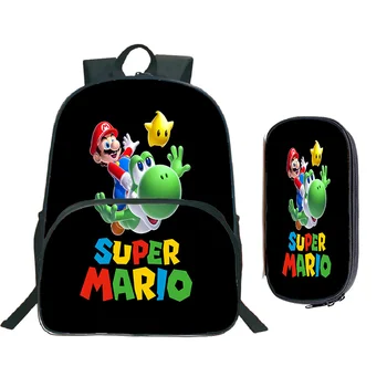 

Hot Sale High Quality Super Mario Backpack School Bags Fashion Colourful Pattern Mochila (2pcs Set/Backpack+pencil Case)