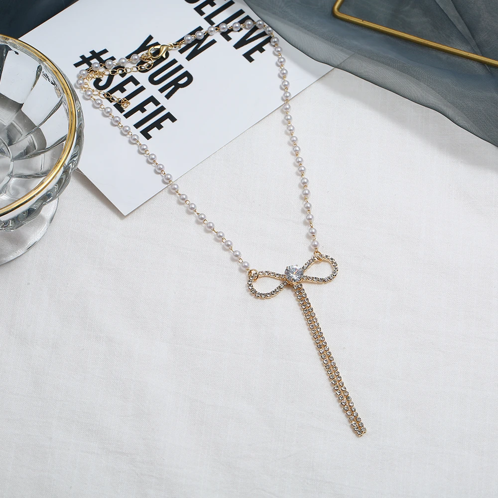 Модные ожерелья и кулоны для женщин Collier Femme, Винтажное колье с бантом и черным бисером для женщин, Жемчужное ювелирное изделие, подарок