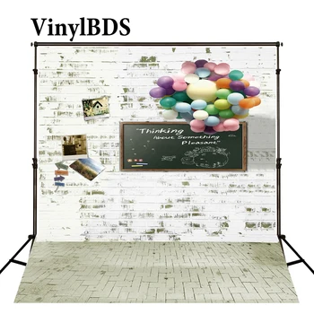 

VinylBDS 5x7ft Stone Wall Floor Photography Background Colored Balloons Blackboard For Photography Children