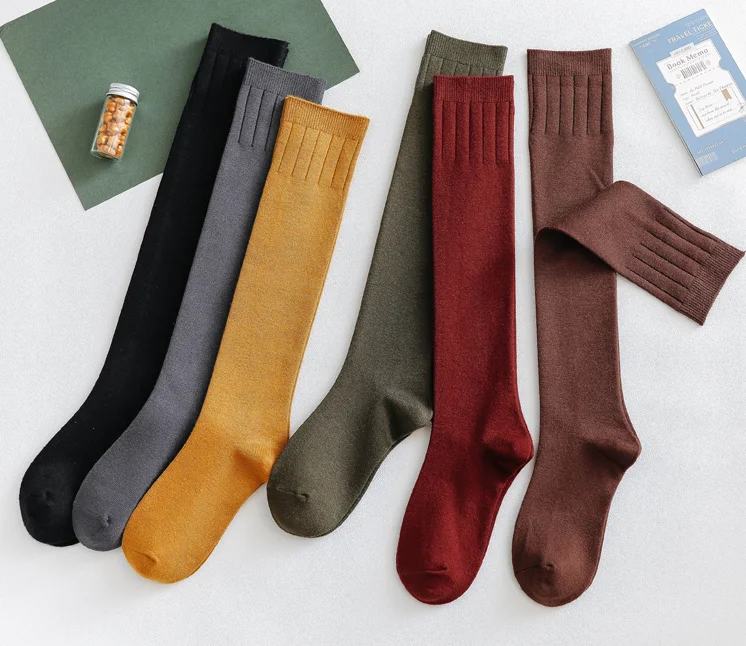 Женщины' s носки осень зима мода длинные носки консервативный стиль колено носки сплошной цвет высокая эластичность микродавление