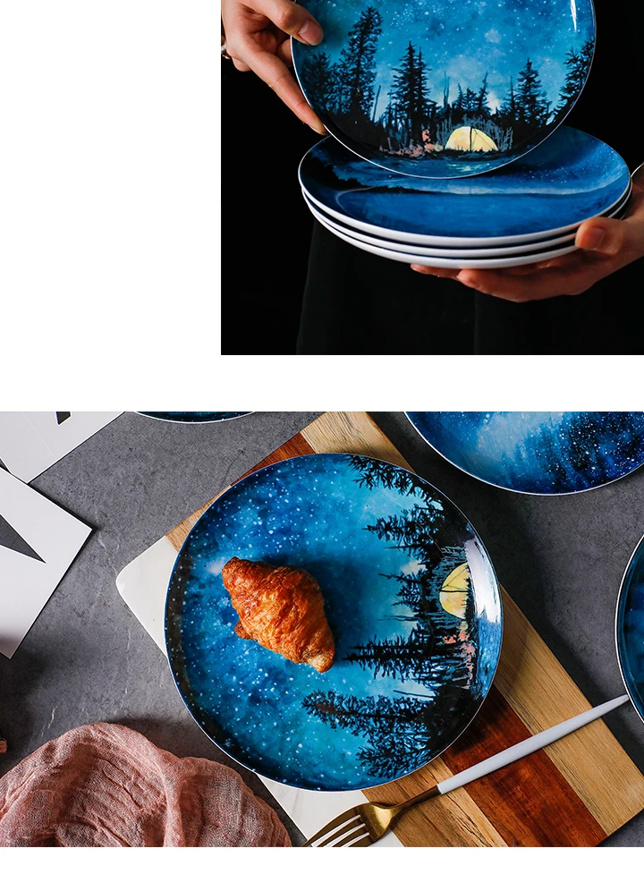 Bone china тарелка для завтрака со звездами, подарочное блюдо, посуда, украшения для дома рукодельные керамические тарелки для торта, Кондитерская тарелка для фруктового торта 8 дюймов