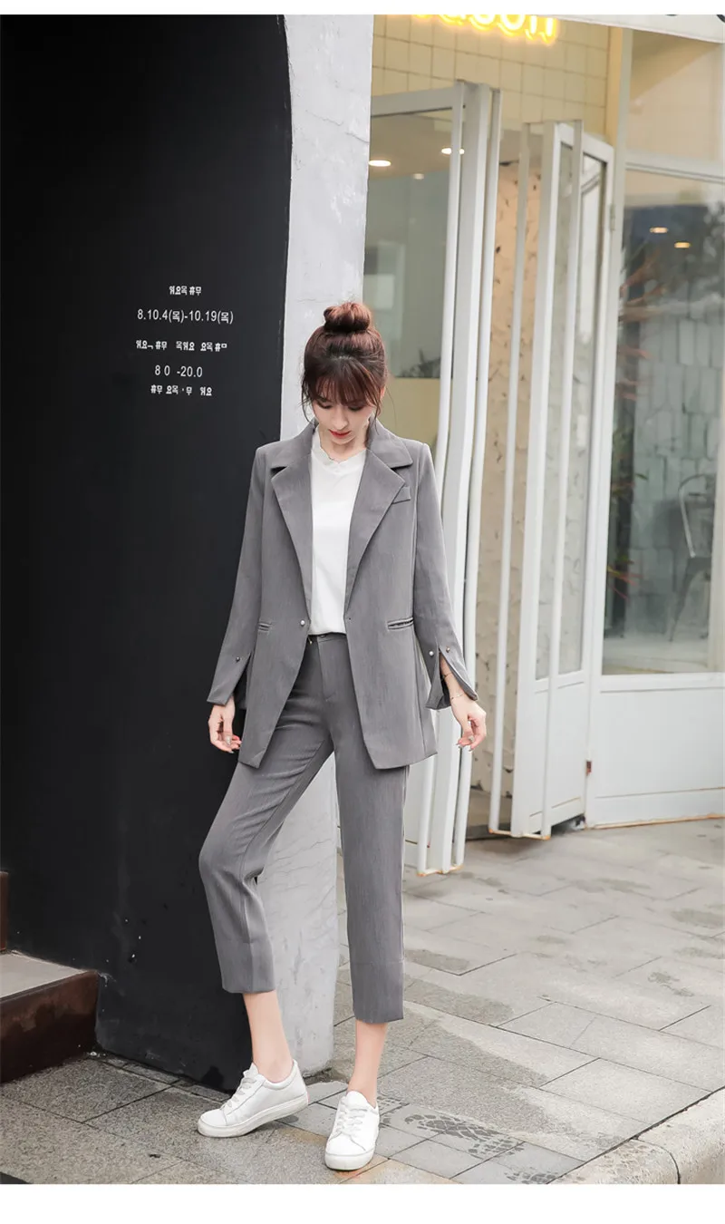 pearls fashion office set women 2 piece set long sleeve blazer autumn suit coat jackets ankle length pants suit