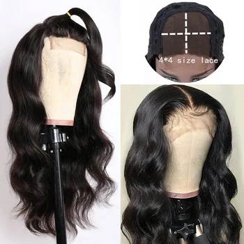 

4x4 Closure Wigs Remy Malaysian Body Wave Swiss Lace Wig With Baby Hair Lace Closure Human Hair Wigs 150 Density Middle Ratio